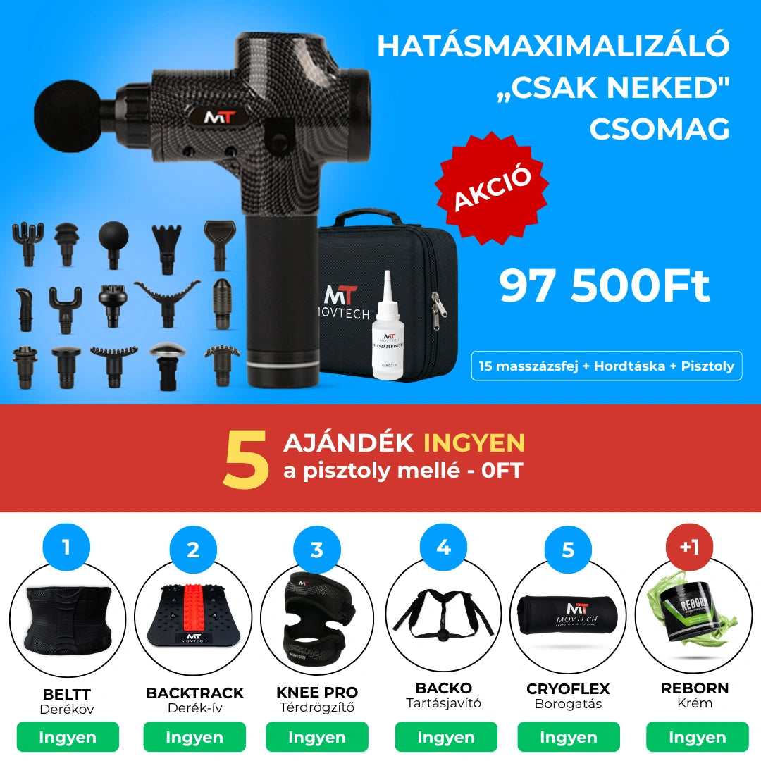 ReBorn Csak Neked – HATÁSMAXIMALIZÁLÓ csomag: Pro+ masszázspisztoly + mind az 5 ajándék + krém