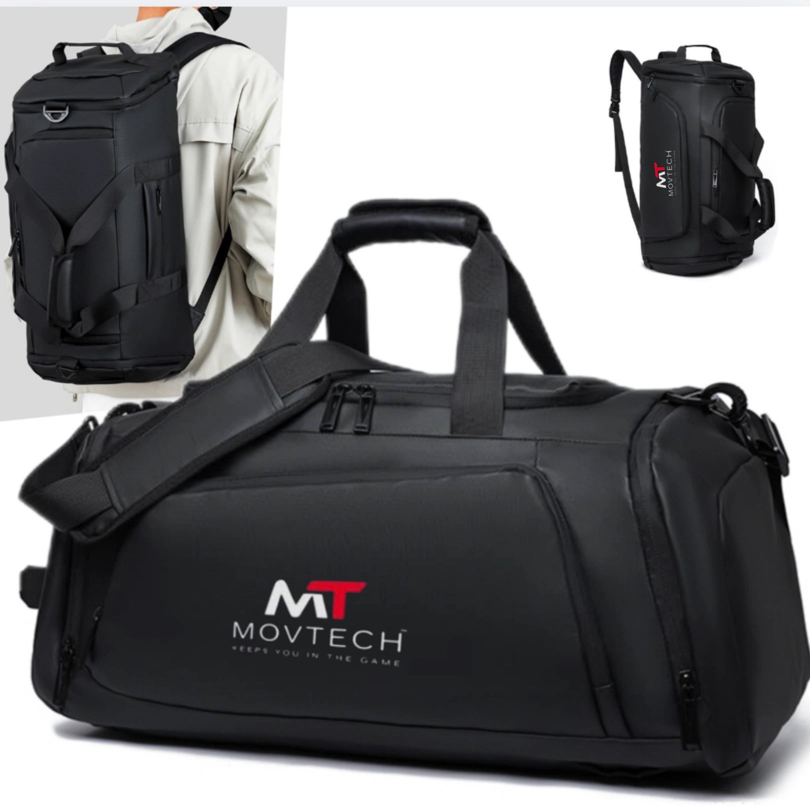 Movtech Carry Bag fekete sporttáska és hátizsák hordási lehetőségeinek bemutatása