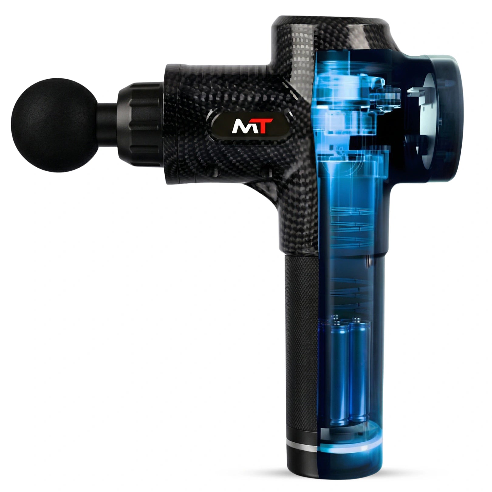 Movtech Classic masszázspisztoly belső felépítése: motor és akkumulátorok átlátszó nézetben