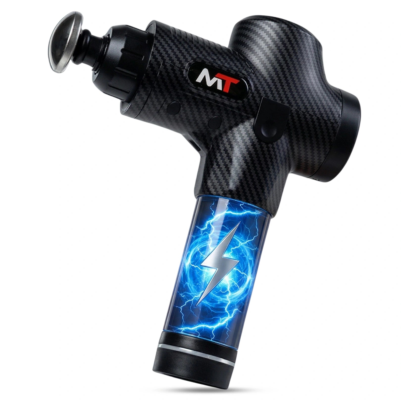 Movtech Classic masszázspisztoly lapos masszázsfejjel, a nagy teljesítményt jelző grafikával