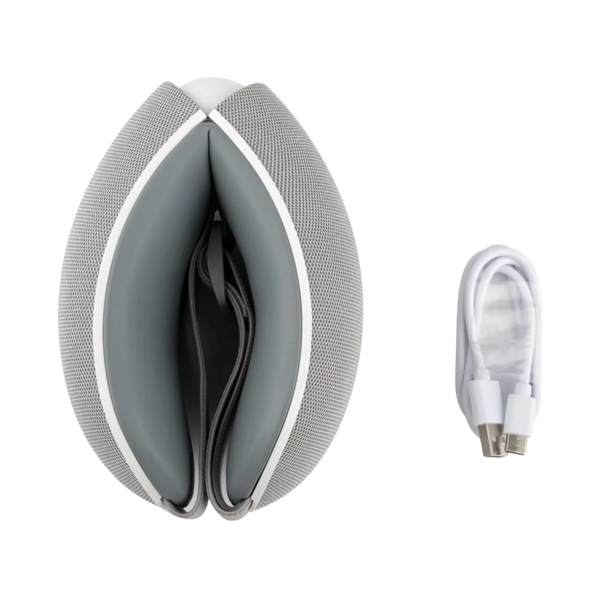 Movtech Eye Massager szemmasszírozó összehajtva, USB töltőkábellel