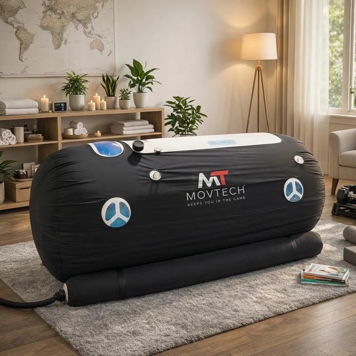 Movtech Hyperbar O₂ oxigénkapszula egy nappaliban