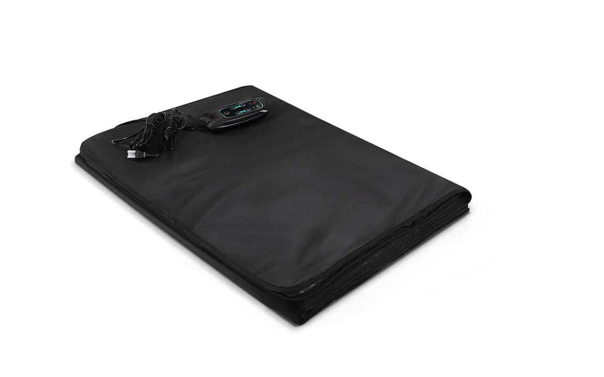 A Movtech Infra Sauna Blanket kinyitva, a vezérlőegységgel