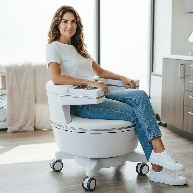 Nő otthon használja a Movtech PelviCore Seat széket