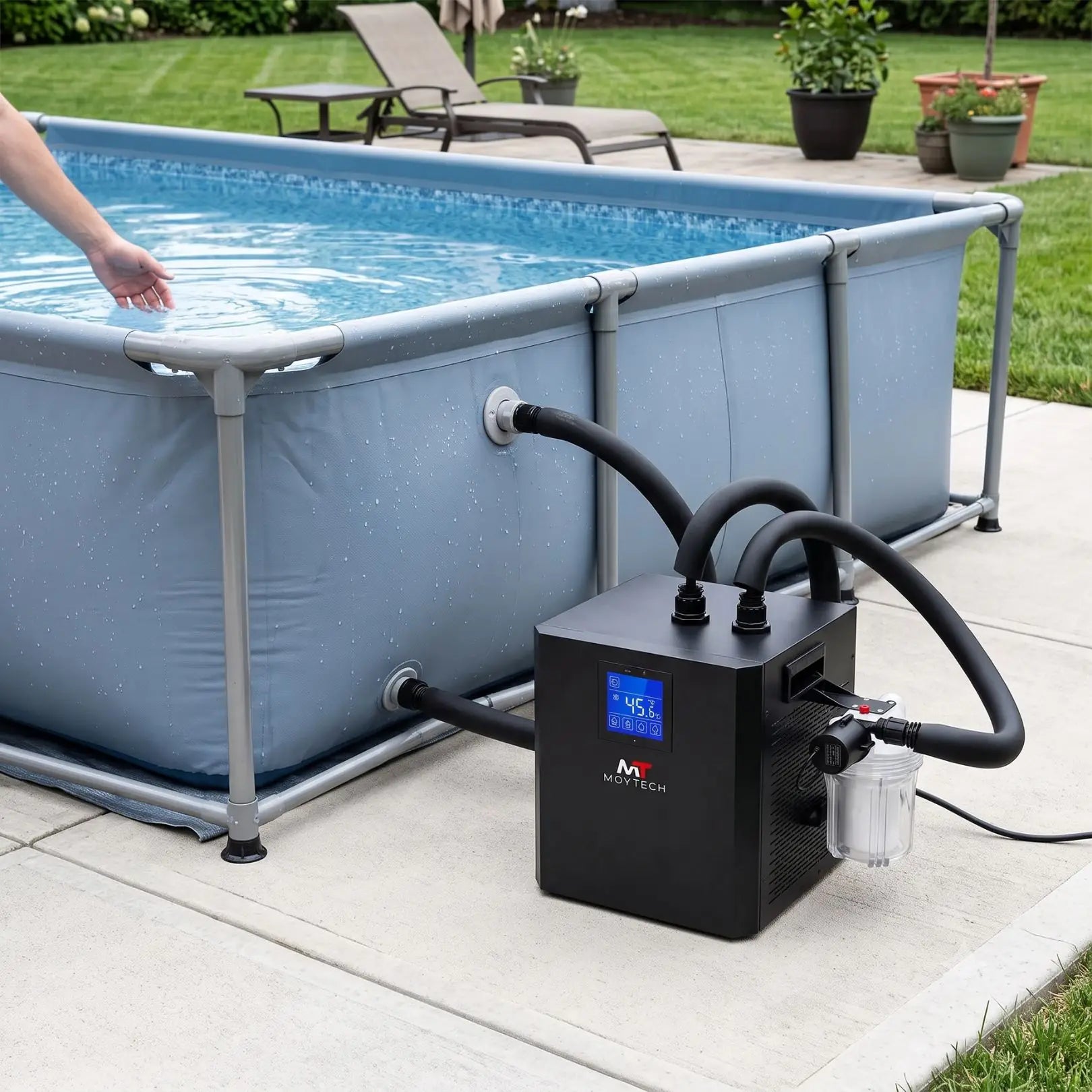 Movtech Tub Chiller jégeskád hűtőberendezés kerti medencére csatlakoztatva hűtéshez